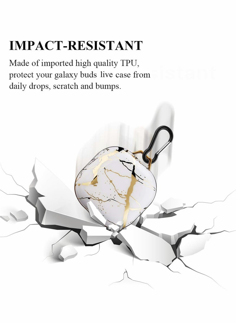 SOLARAE Wireless Bluetooth Headphone Case for Samsung Galaxy Buds 2/ Pro/ Live TPU Drop Resistant Headphone Case with Keychain (Platinum Marble Color) - Image 2