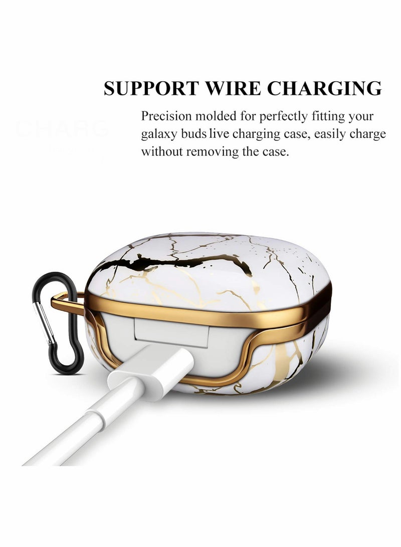 SOLARAE Wireless Bluetooth Headphone Case for Samsung Galaxy Buds 2/ Pro/ Live TPU Drop Resistant Headphone Case with Keychain (Platinum Marble Color) - Image 4