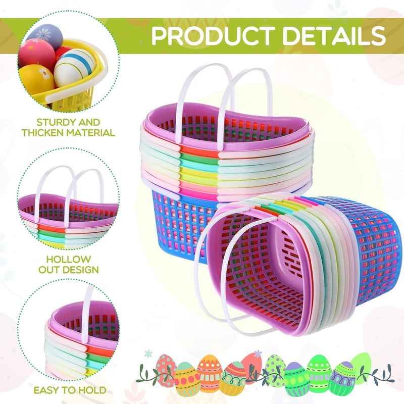 FillTouch 50 Pcs Easter Baskets Bulk Colorful Plastic Eggs Basket with Handles Empty Spring Festival Easter Buckets in 10 Color for Kids Party Favor Egg Supplies Decorations - Image 3