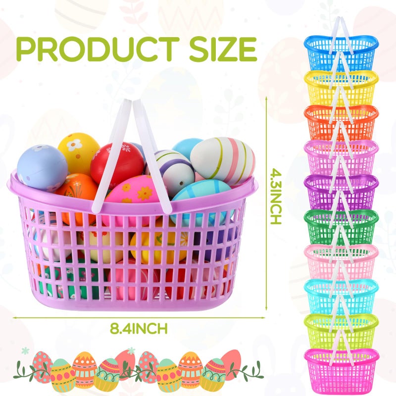 FillTouch 50 Pcs Easter Baskets Bulk Colorful Plastic Eggs Basket with Handles Empty Spring Festival Easter Buckets in 10 Color for Kids Party Favor Egg Supplies Decorations - Image 2