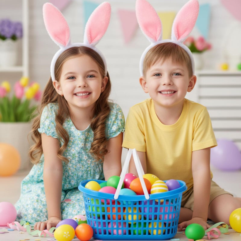 FillTouch 50 Pcs Easter Baskets Bulk Colorful Plastic Eggs Basket with Handles Empty Spring Festival Easter Buckets in 10 Color for Kids Party Favor Egg Supplies Decorations - Image 4