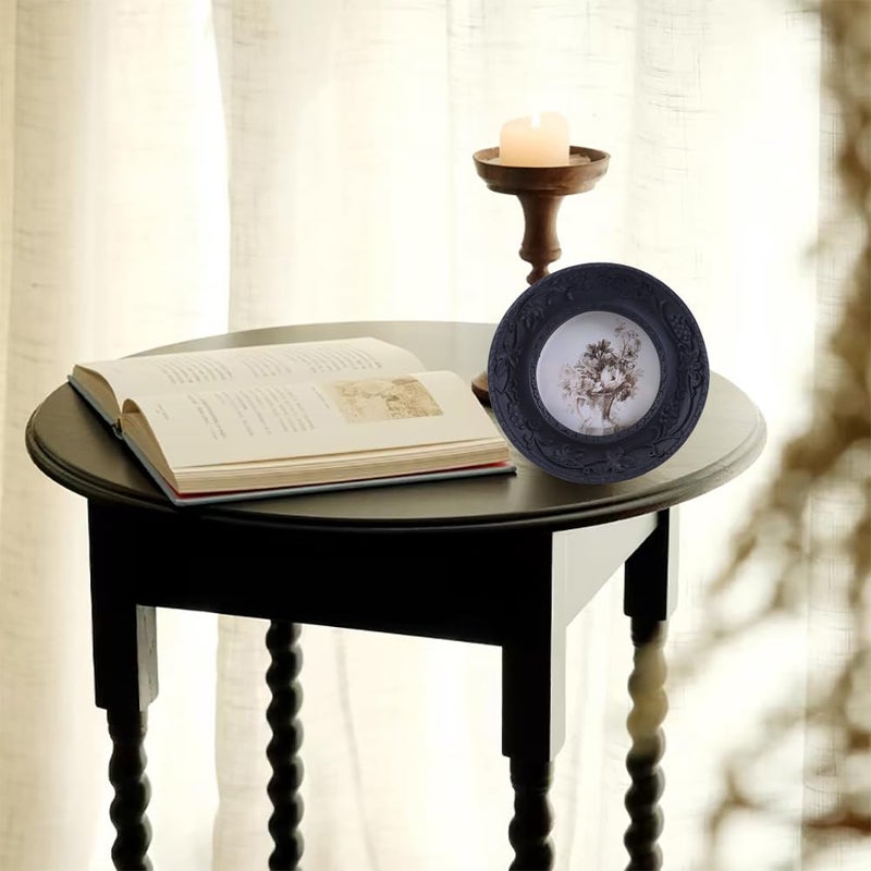 Sikoo 3X3 Small Vintage Picture Frames Antique Black Round Picture Frame Tabletop And Wall Mount Display Vintage Wall Decor Retro Gothic Home Decor - Image 4