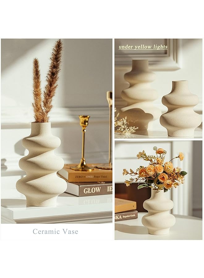 erorex Ceramic Vase Set Of 2 Modern Dried Flowers Vase Donut Modern Vase Nordic Minimalist Decorative Vase For Modern Trendy Home Table Centerpiece Coffee Table Beige - Image 2