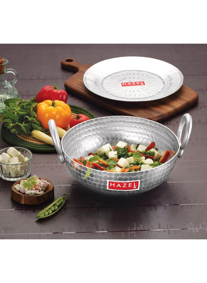 Hazel HAZEL Aluminium Hammered Finish Kadai with Lid Premium Round Bottom 16 Gauge Kadhai vessal 29 cm 4000 ML  - Image 1