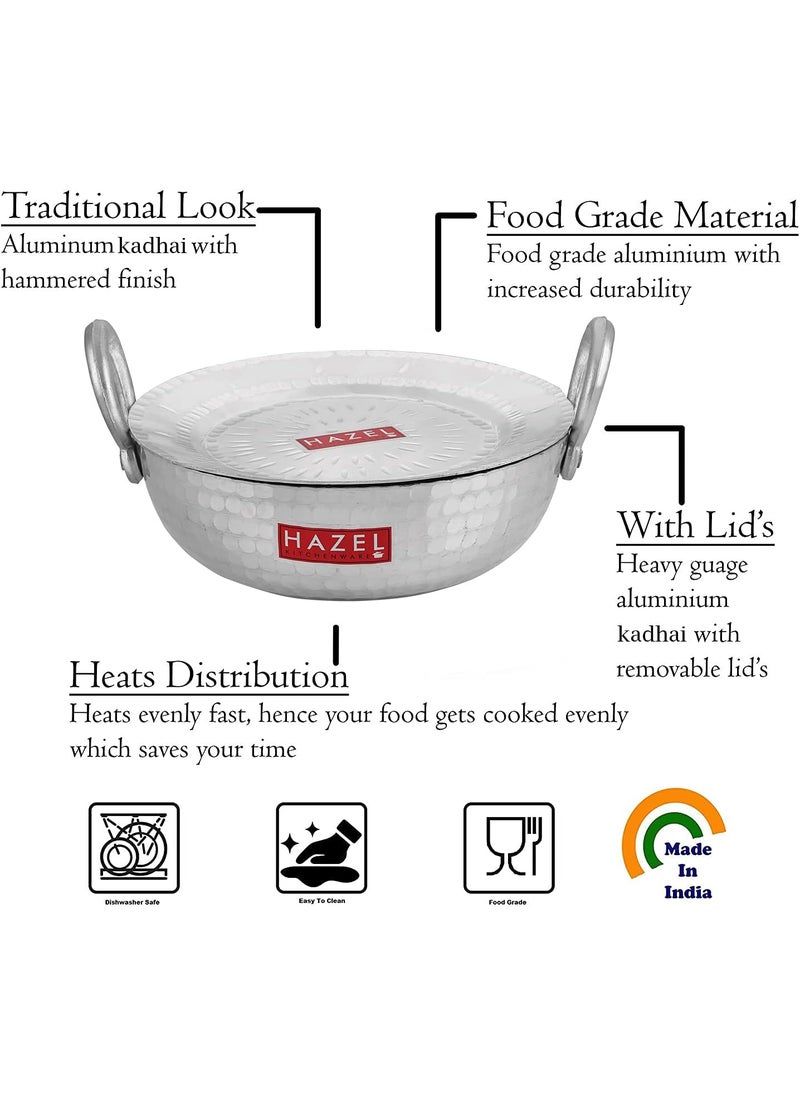 Hazel HAZEL Aluminium Hammered Finish Kadai with Lid Premium Round Bottom 16 Gauge Kadhai vessal 29 cm 4000 ML  - Image 3