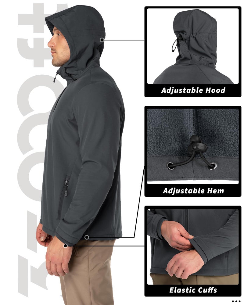 33,000ft Men's Hooded Softshell Jacket Waterproof Lightweight Insulated Windbreaker Fleece Lined Rain Shell Jacket - Image 5