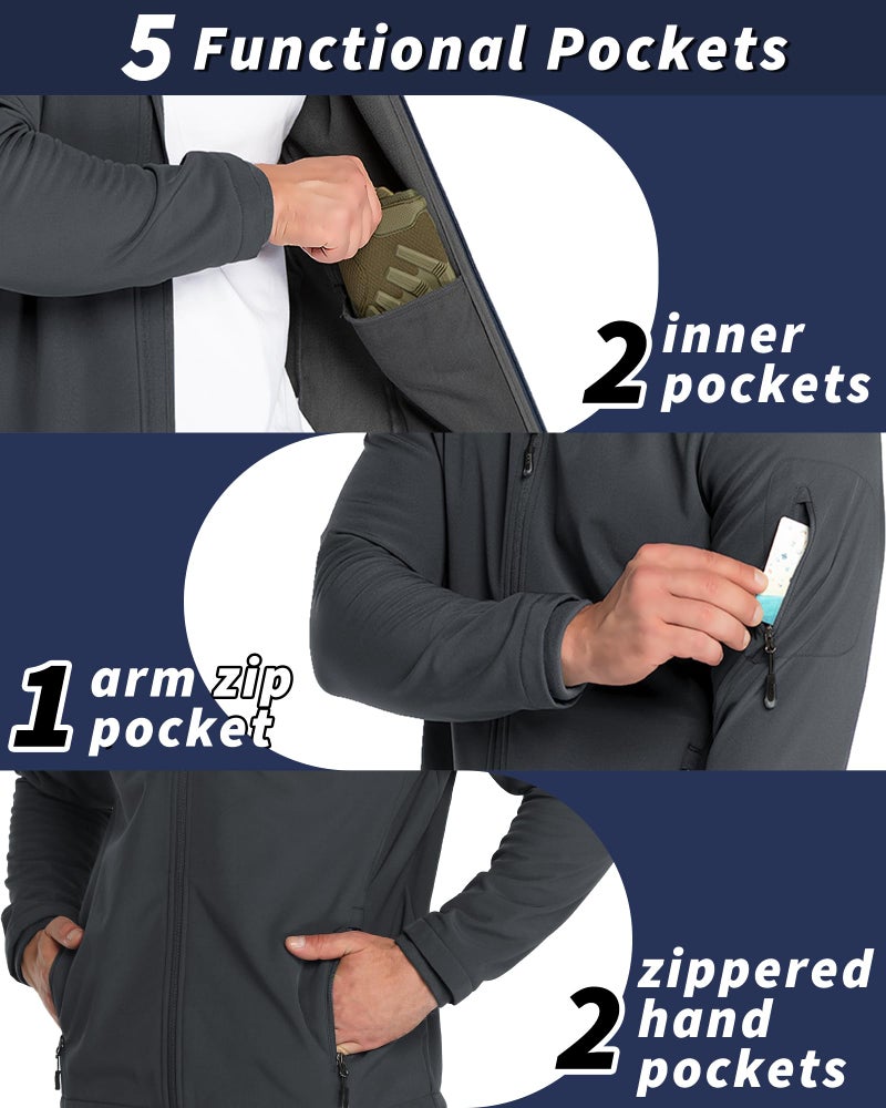 33,000ft Men's Hooded Softshell Jacket Waterproof Lightweight Insulated Windbreaker Fleece Lined Rain Shell Jacket - Image 2