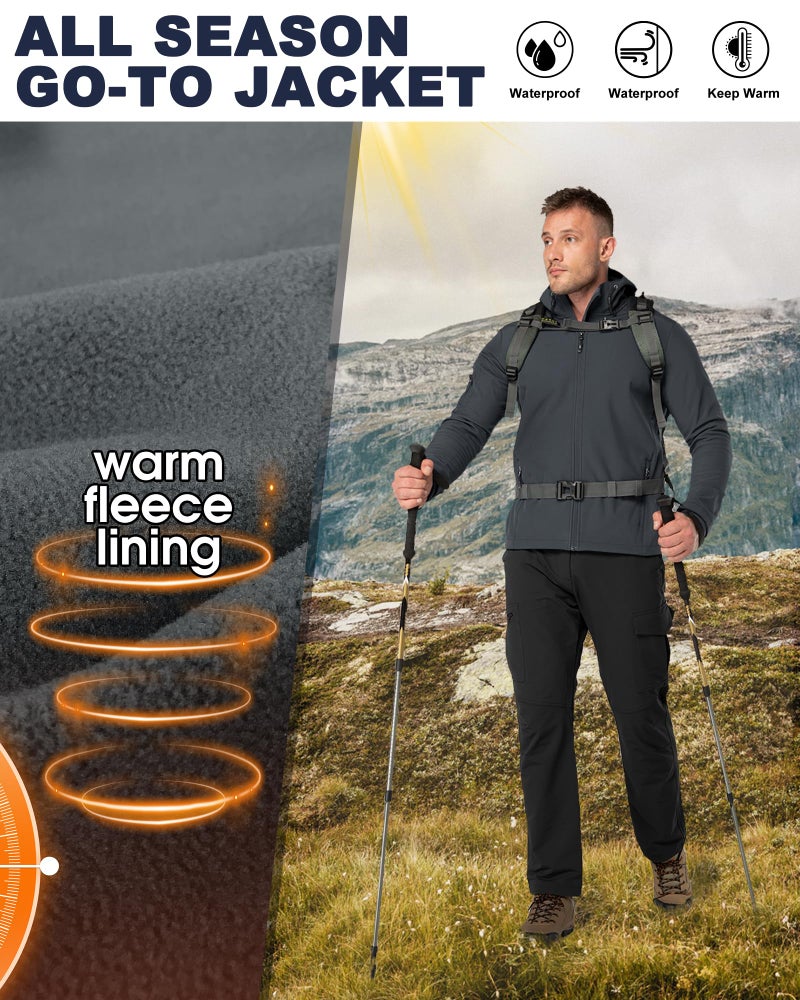 33,000ft Men's Hooded Softshell Jacket Waterproof Lightweight Insulated Windbreaker Fleece Lined Rain Shell Jacket - Image 4