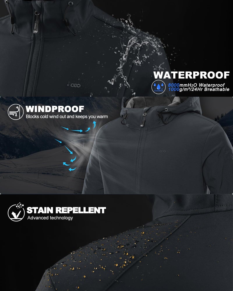 33,000ft Men's Hooded Softshell Jacket Waterproof Lightweight Insulated Windbreaker Fleece Lined Rain Shell Jacket - Image 3