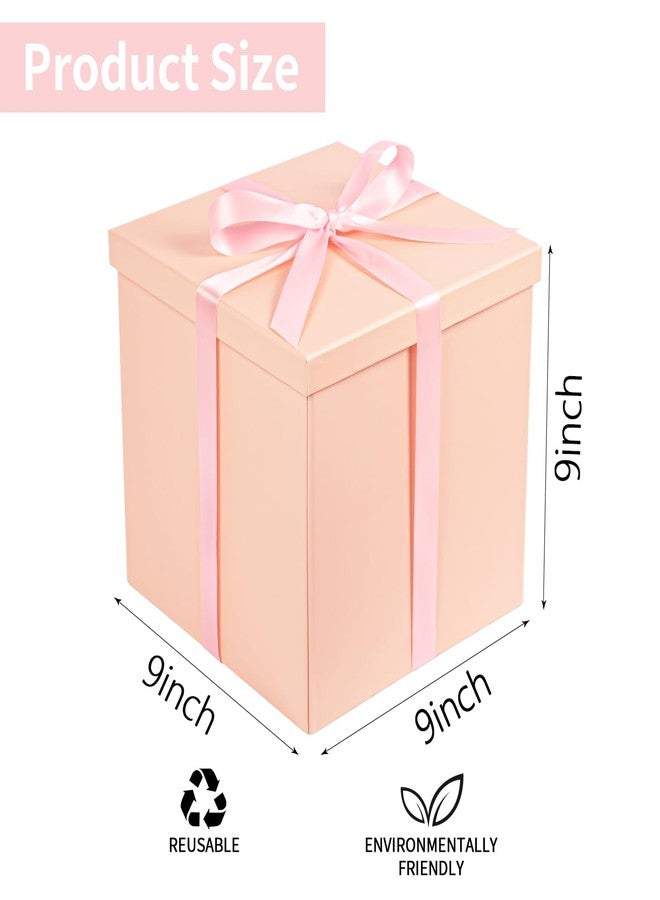 Nimbbex Gift Box, 9×9×9inches Pink Gift Boxes with Lids for Presents, Square Birthday Gift Box with Ribbon and Card for Wedding, Baby Shower, Bridesmaid, Christmas, Anniversary - Image 2