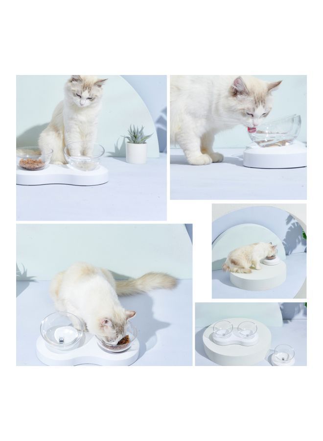 NIBEMINENT Double Feeder Water Bowl White/Clear 33x9.5cm - Image 4