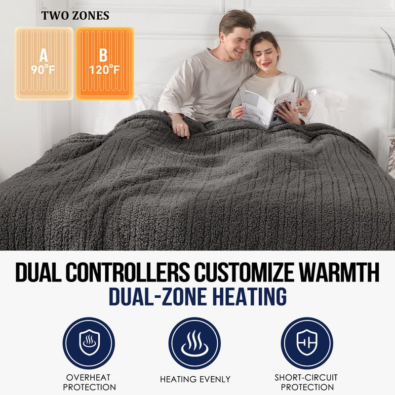 ESTINGO Queen Heated Blanket, Electric Blanket Dual Control with 5 Heating Levels & 10 Hours Auto Off, Ultra Soft Fuzzy Washable Heating Blanket Queen with ETL Certified, 84"x90", Dark Gray - Image 2
