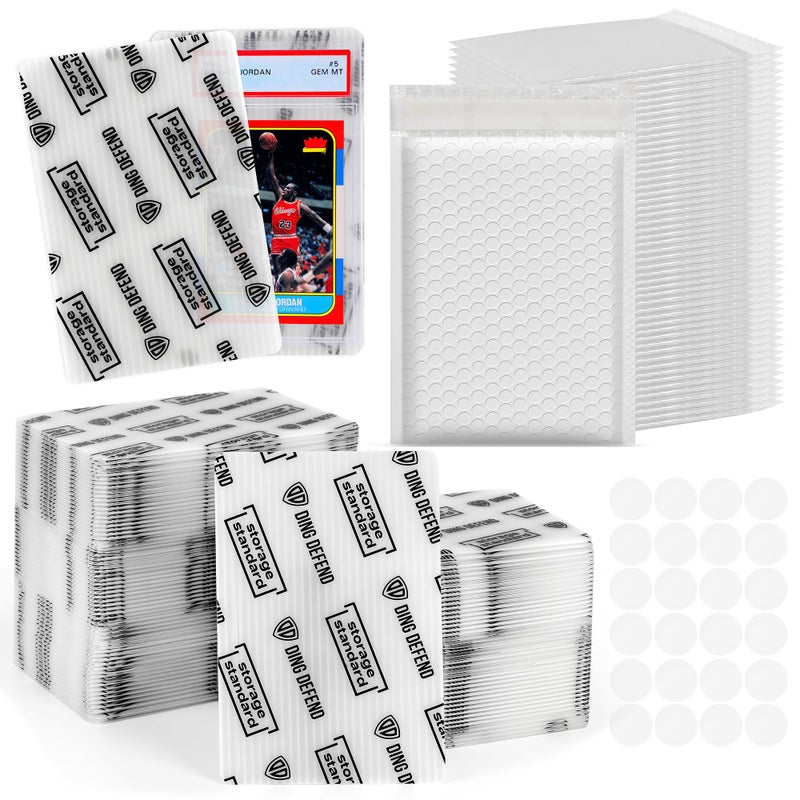 Storage Standard Ding Defend Card Shipping Kit Envelope Bubble Mailers - Includes 110 4â€™â€™ x 6â€™â€™ Semi-Transparent Small Padded Envelopes/Protectors, 55 Small Bubble Mailers, 240 Tape Seals for Collectible Cards & Slabs - Image 1
