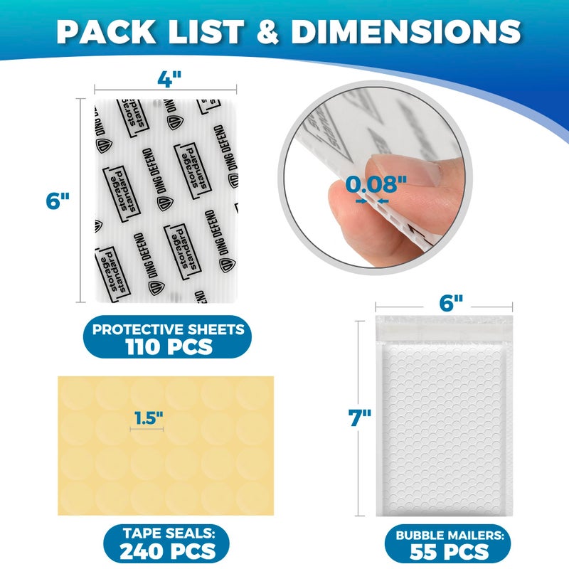 Storage Standard Ding Defend Card Shipping Kit Envelope Bubble Mailers - Includes 110 4â€™â€™ x 6â€™â€™ Semi-Transparent Small Padded Envelopes/Protectors, 55 Small Bubble Mailers, 240 Tape Seals for Collectible Cards & Slabs - Image 4