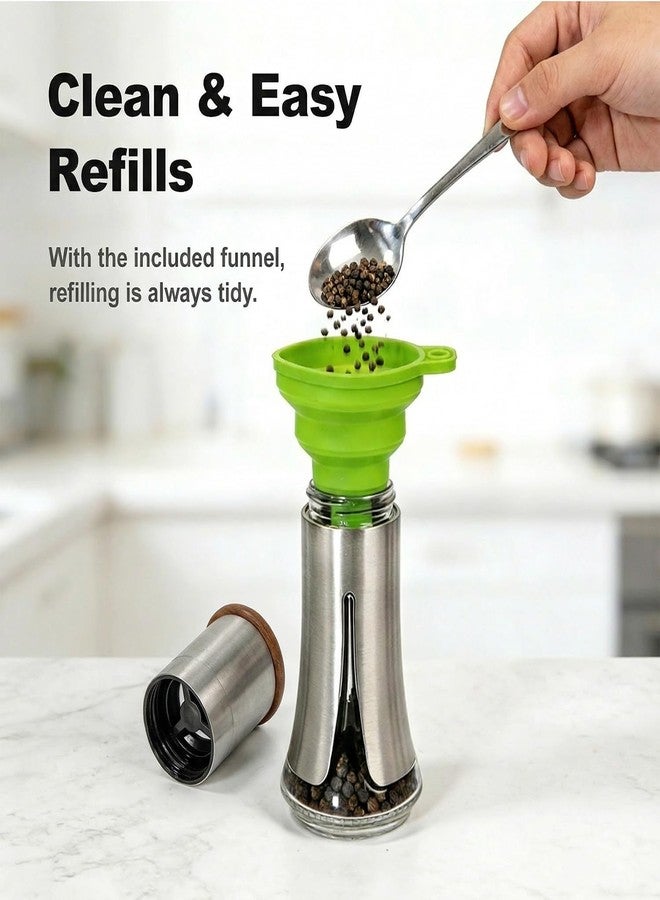 Aelga Pepper Mill - 4oz Stainless Steel Pepper Grinder Manual with 5-Level Adjustable Coarseness, Wood Lid, Silicone Funnel - Image 3