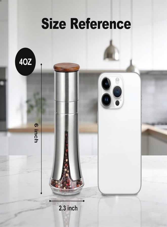 Aelga Pepper Mill - 4oz Stainless Steel Pepper Grinder Manual with 5-Level Adjustable Coarseness, Wood Lid, Silicone Funnel - Image 4