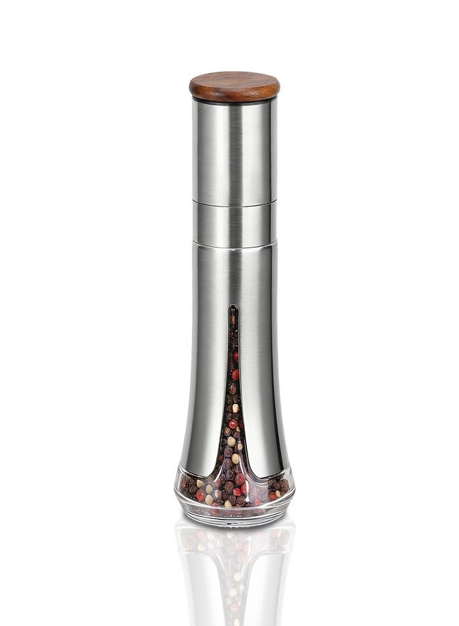 Aelga Pepper Mill - 4oz Stainless Steel Pepper Grinder Manual with 5-Level Adjustable Coarseness, Wood Lid, Silicone Funnel - Image 1