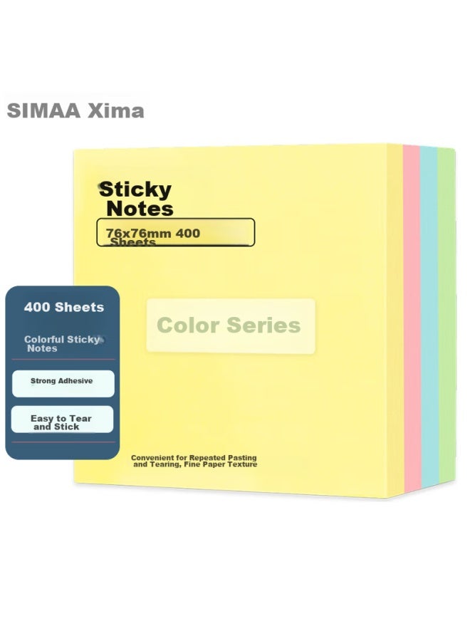 Simaa 400 Sheets 4-color Sticky Notes, Colorful Memo Pads, 76*76mm, Reusable Notes For Students And Office, Colorful Paper - Image 2