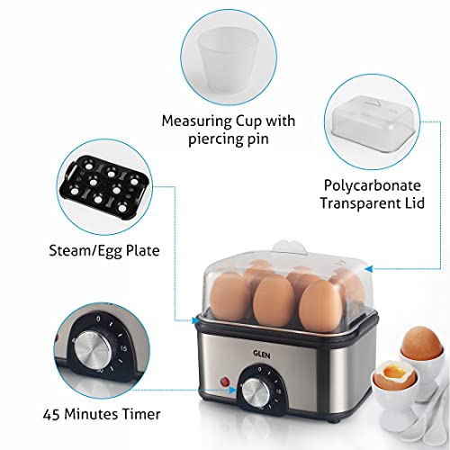 Glen 3 in 1 Electric Multi Cooker | Egg Boiler - Steam | Cook & Boil - 45 Minutes Timer | 350W Boil 8 eggs at a time -non stick heating plate 2 food/egg trays for cooking at 2 levels(SA3035MC) Plastic - Image 5