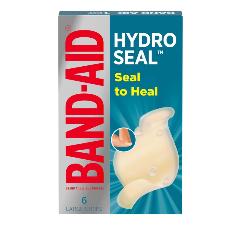 Band-Aid لصقات BAND-AID الهيدرو سيل اللاصقة المقاومة للماء، لصقات هيدروكوليد جل كبيرة لدعم الإسعافات الأولية وتحسين الشفاء للبثور الصغيرة، الجروح والخدوش، مؤهلة لـ FSA/HSA، 6 قطع - Image 1