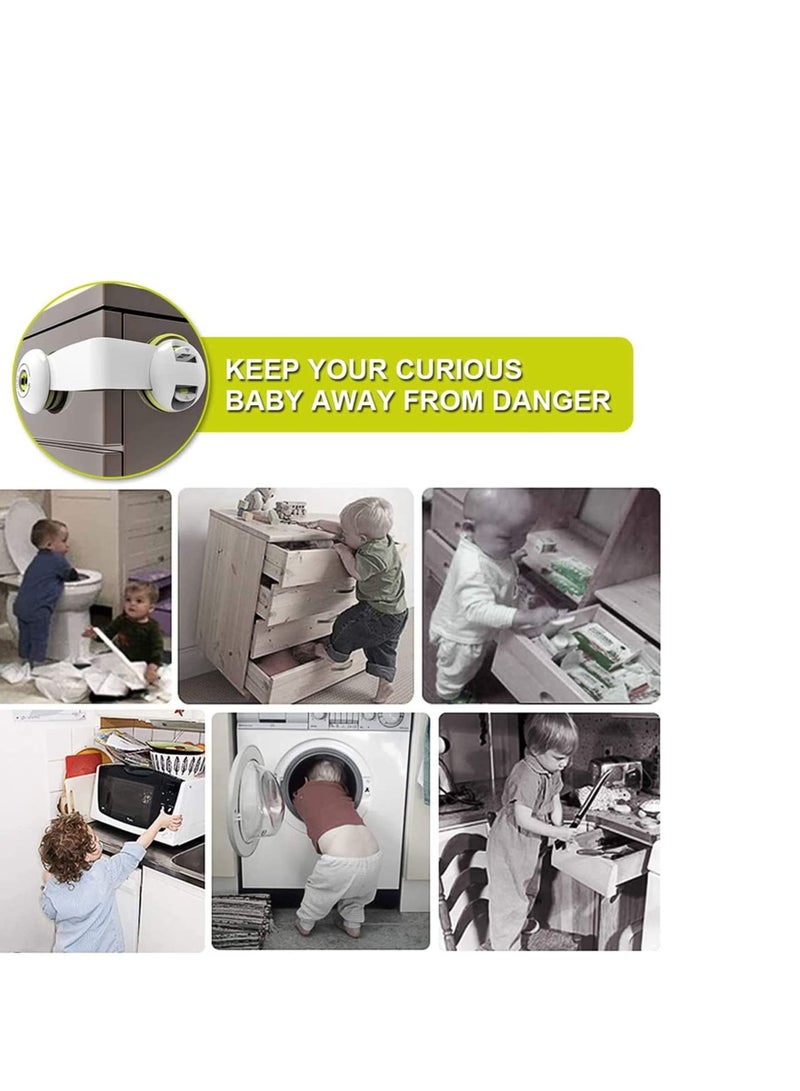 SYOSI Child Safety Cabinet Locks,  Baby Proof Latches Locks Easy to Install with Length Adjustable Strap Dual Action Lock with Extra Adhesive, for Kitchen, Cupboard, Drawer, Refrigerator, Door - Image 2