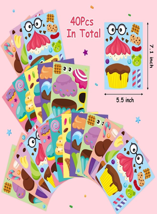 ANGOLIO Summer Face Stickers Party Make a Cute DIY Face Sticker Sheets, Make Your Own Summer Colorful Stickers Games, Sweet Party Party Favors for Girls or Kids (Cupcake Face Sticker) - Image 2