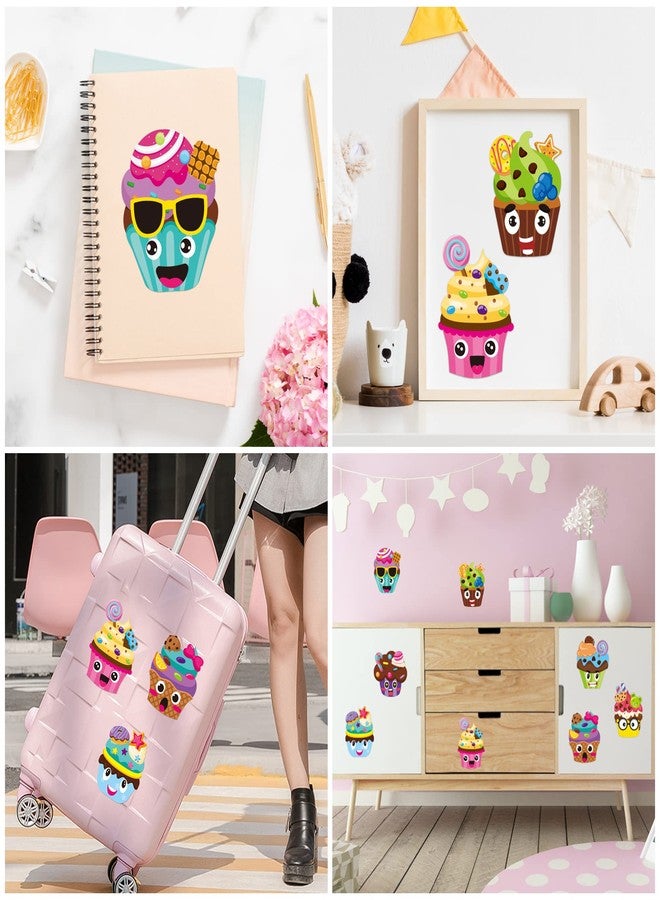 ANGOLIO Summer Face Stickers Party Make a Cute DIY Face Sticker Sheets, Make Your Own Summer Colorful Stickers Games, Sweet Party Party Favors for Girls or Kids (Cupcake Face Sticker) - Image 4