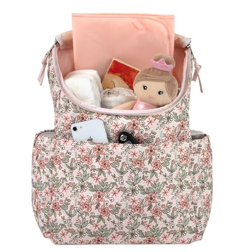 Baby Essentials Multi-Function Floral Diaper Backpack and Travel Nappy Baby Bag with Changing Pad and Stroller Straps (Freshly Floral) - Image 4