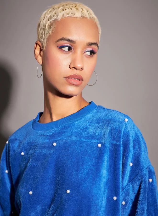 ساسافراس سويت شيرت فليس بقصة مريحة وفرو صناعي