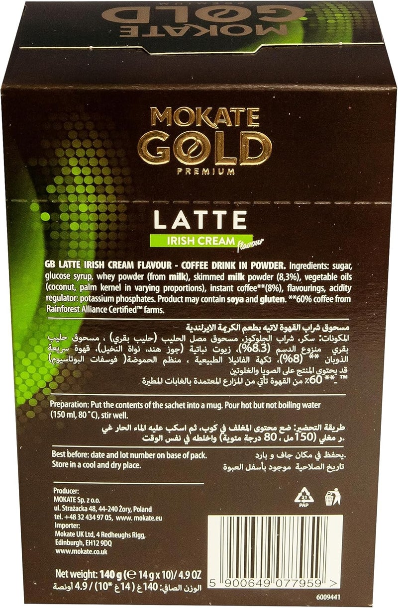 MOKATE موكاتي جولد بريميوم لاتيه كريمة إيرلندية - مزيج قهوة فورية (10 أكياس، 140 جرام) - Image 2
