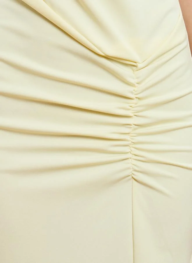 Styli  Women Yellow Sleeveless Ruched Maxi Dress for Women | Best Price UAE