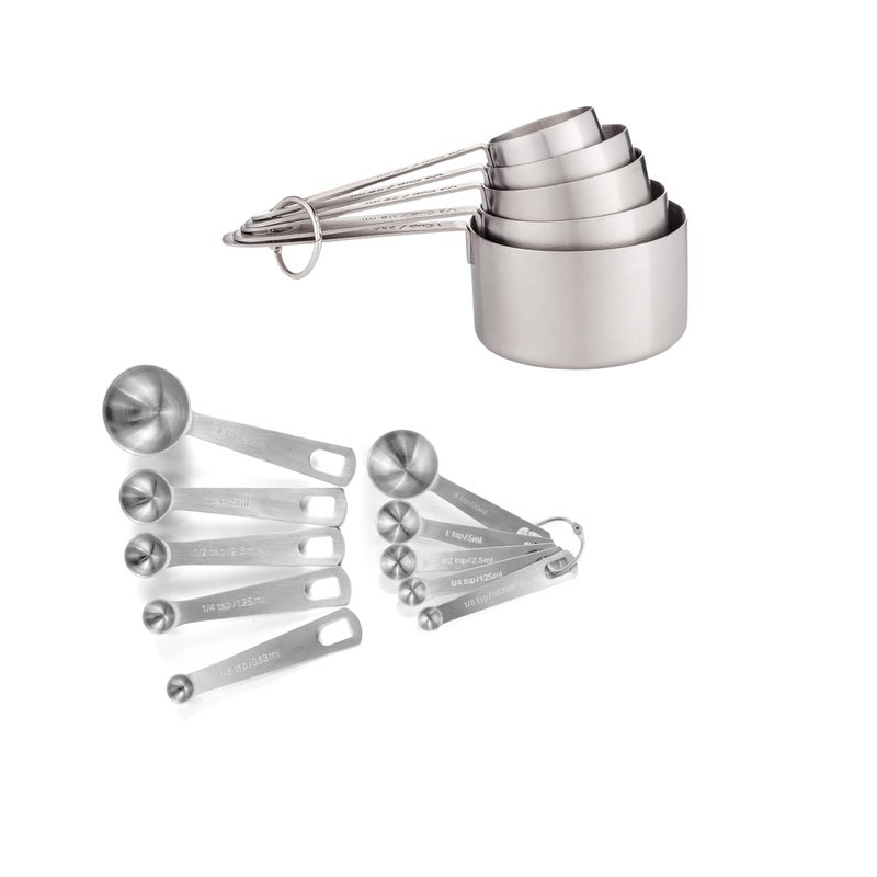 husMait Stainless Steel Measuring Cups & Spoons - 10 Piece Heavy Duty Measuring Cups & Spoons Set for Dry Foods, Spices or Liquids