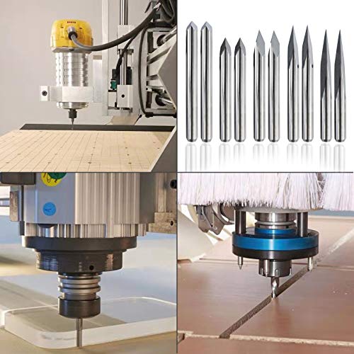 IDGGDI 10 قطع CNC راوتر V بت، 3 حواف هرمية للنقش، 1/8" عمود CNC قاطع طحن ثلاثي الأبعاد | 20/30/45/60/90 درجة، طرف 0.1 مم - Image 5