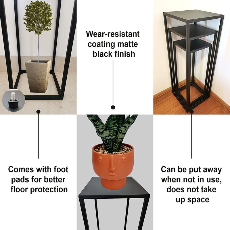 Generic INDIAN DECOR 44592 Nesting Tables Set of 3 Black Metal Stand Cylinder Pedestal Stands for Parties End Tables For home decor Plant Stand Black  - Image 2