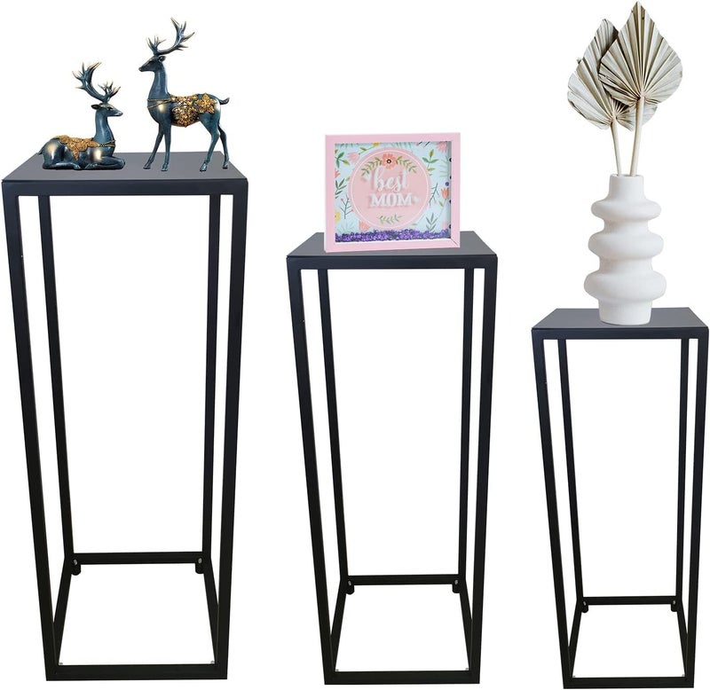 Generic INDIAN DECOR 44592 Nesting Tables Set of 3 Black Metal Stand Cylinder Pedestal Stands for Parties End Tables For home decor Plant Stand Black  - Image 4