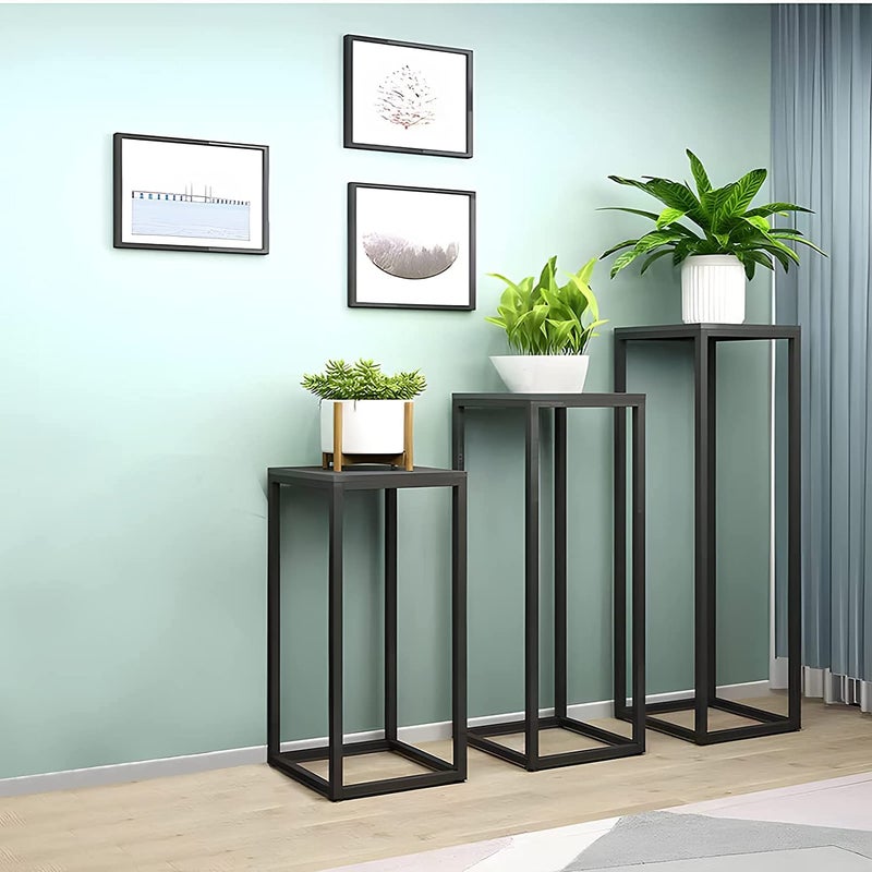 Generic INDIAN DECOR 44592 Nesting Tables Set of 3 Black Metal Stand Cylinder Pedestal Stands for Parties End Tables For home decor Plant Stand Black  - Image 1