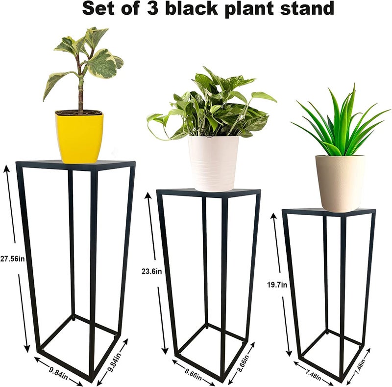 Generic INDIAN DECOR 44592 Nesting Tables Set of 3 Black Metal Stand Cylinder Pedestal Stands for Parties End Tables For home decor Plant Stand Black  - Image 3