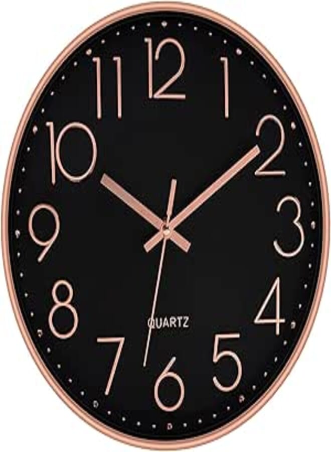 Wall Clock 12" Silent Quartz Decorative Latest Wall Clock Non-Ticking Classic Clock Battery Operated Round Easy to Read for Room/Home/Kitchen/Bedroom/Office/School/- (Rose Black)