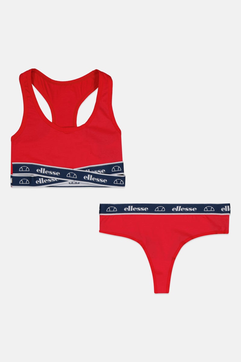 Ellesse Women 2 Pieces Brand Logo Bralette And Thong Set, Red - Image 1