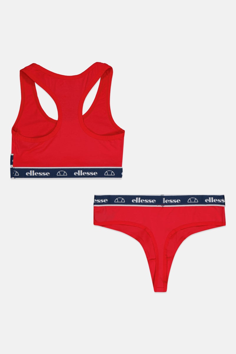 Ellesse Women 2 Pieces Brand Logo Bralette And Thong Set, Red - Image 2