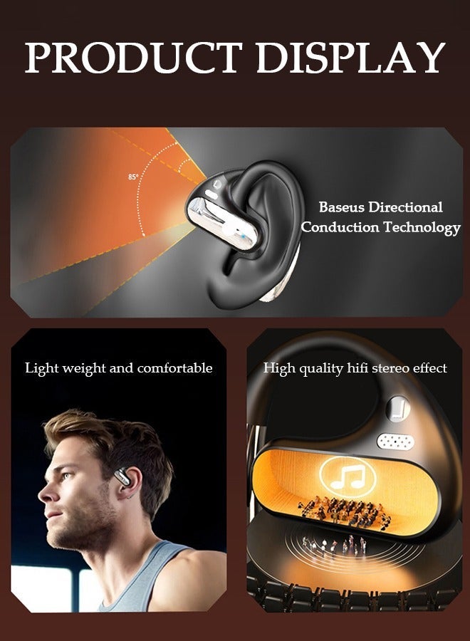 DUNISO Wireless Headphones Bluetooth Ear Clip Earphones Open Ear with Mic Wireless Charging Case LED Power Display and Touch Control for Running Sport Gym - Image 4
