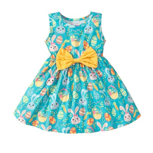 RETSUGO Toddler Girls Easter Dresses Kids Easter Eggs Bowknot Sleeveless Sundress Outfits Girls Party Bunny A-line Dress 1138-2T - Image 1
