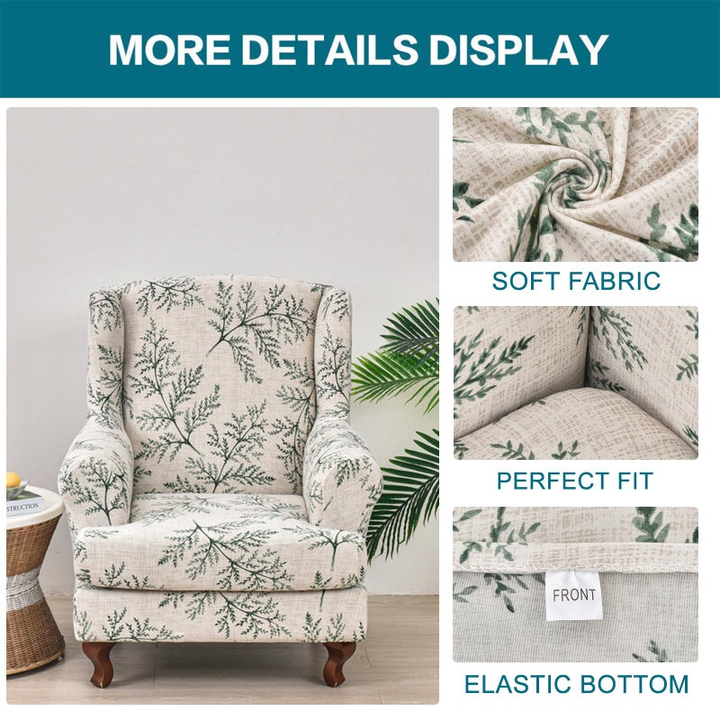 KRFOONN Stretch Wing Chair Slipcovers Printed 2 Piece Wingback Chair Covers Soft Spandex Wingback Armchair Slipcover Furniture Protector Chair Covers for Living Room Wingback Chair, T1 - Image 2