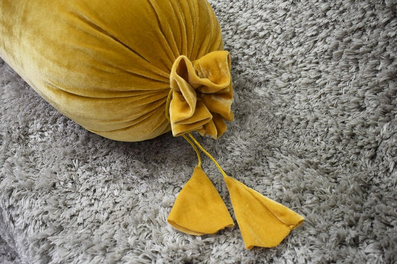 Dulhan Creations Soft and Bright, Solid Color Velvet Bolster Covers Set of 2, 16" x 32" Wrinkle Free Bed Side Long Decorative Round Pillow Cover Dandelion Yellow Masand Khol for Living Room Diwan Set - Image 5