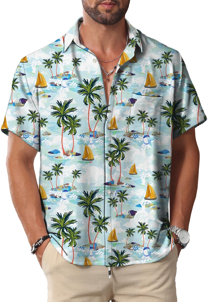 KYKU Shirts Men's Hawaiian Button Casual Summer Clothing Short Sleeve Tropical Clothes Beach Multicolor L - Image 1