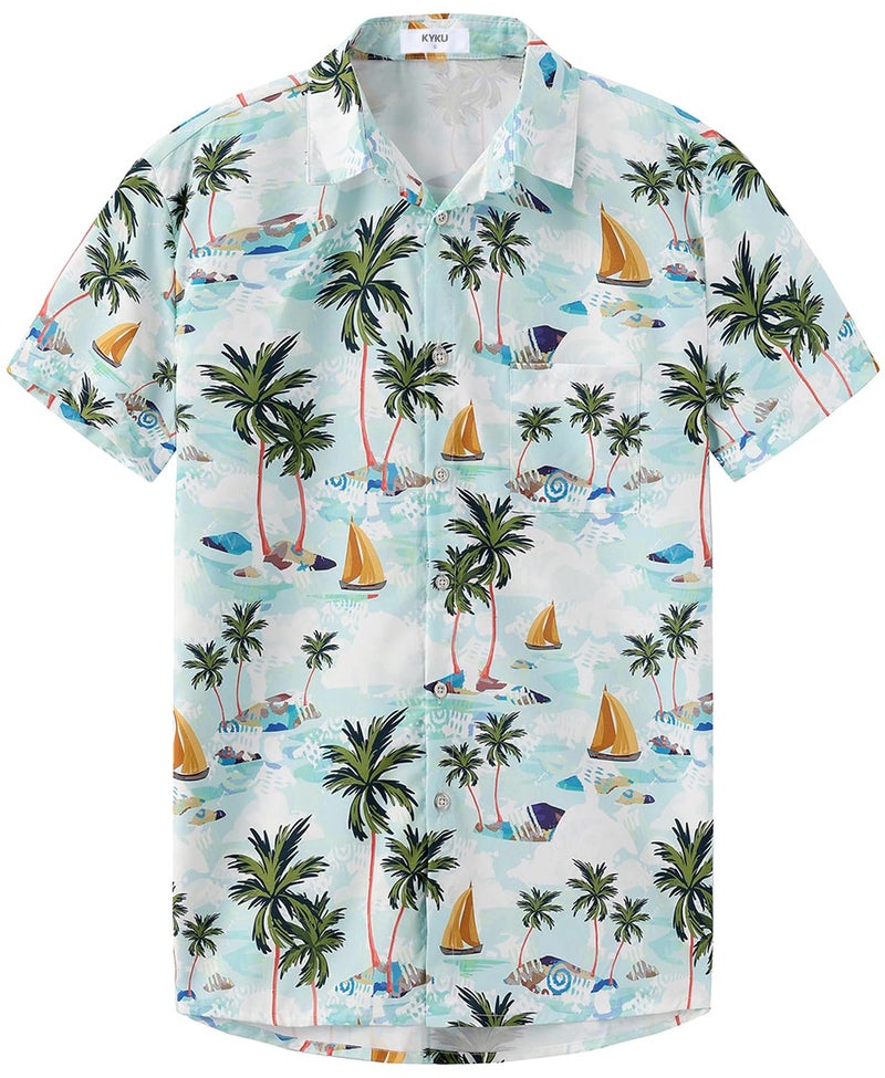 KYKU Shirts Men's Hawaiian Button Casual Summer Clothing Short Sleeve Tropical Clothes Beach Multicolor L - Image 3