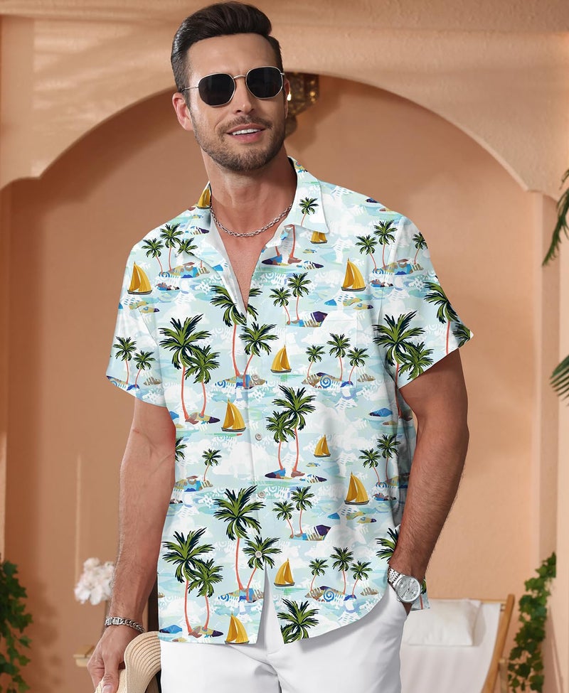 KYKU Shirts Men's Hawaiian Button Casual Summer Clothing Short Sleeve Tropical Clothes Beach Multicolor L - Image 2