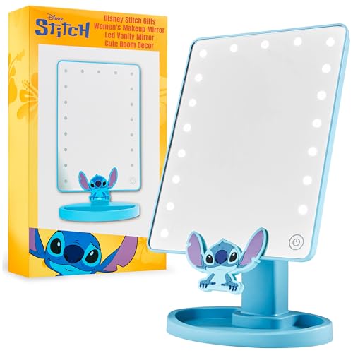 Disney Stitch Vanity Mirror for Girls Teens Women with Trinket Tray LED Table Mirror Touch Screen Light Make Up Gifts for Women Blue - Image 1