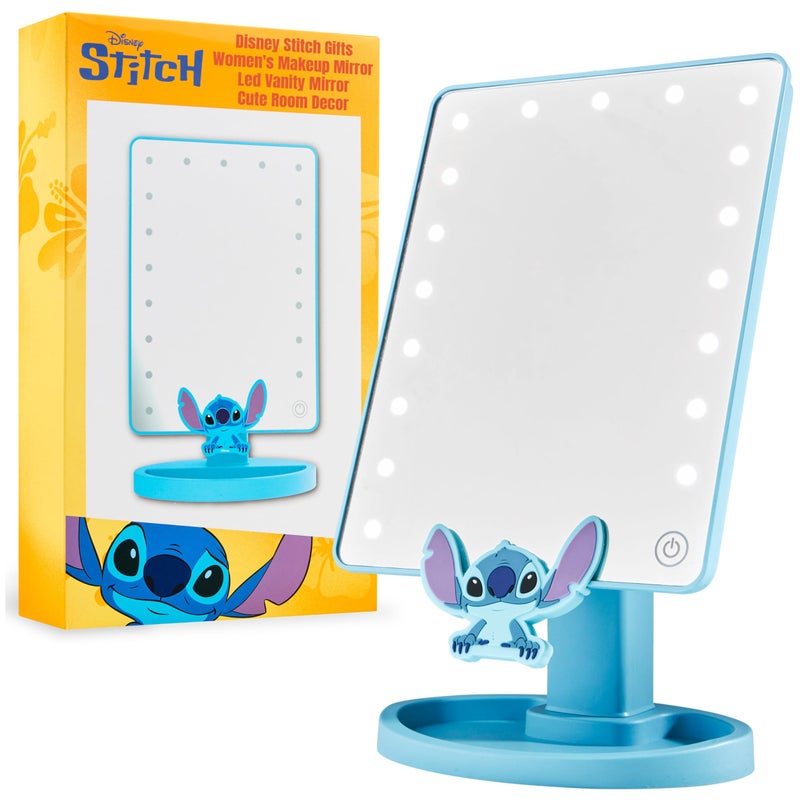 Disney Stitch Vanity Mirror for Girls Teens Women with Trinket Tray LED Table Mirror Touch Screen Light Make Up Gifts for Women Blue - Image 2