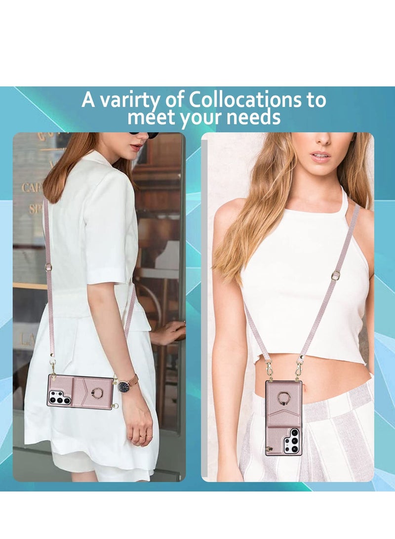 SYOSI Flip Leather Wallet Phone Cases Fit for Samsung Galaxy S23 Ultra, RFID-Blocking Wallet Case, with Credit Card Holder, Ring Strap, Crossbody Lanyard, 6.8'' Women RFID Blocking Protective Purse - Image 3